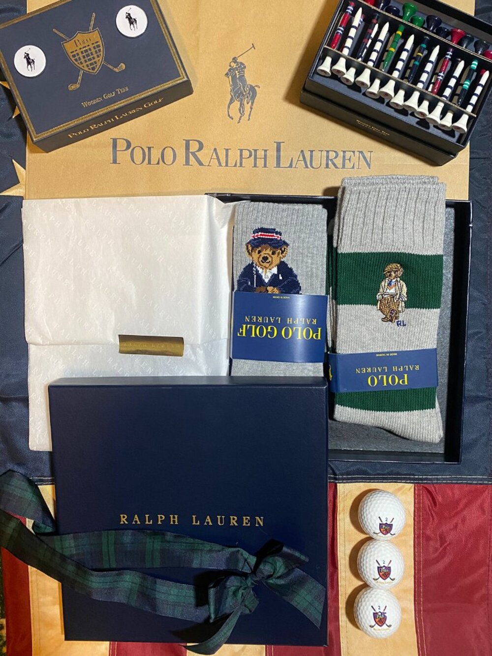 Polo Ralph Lauren Classic Golf Gift Set w/Polo Bear Socks Vintage Tees Balls Box